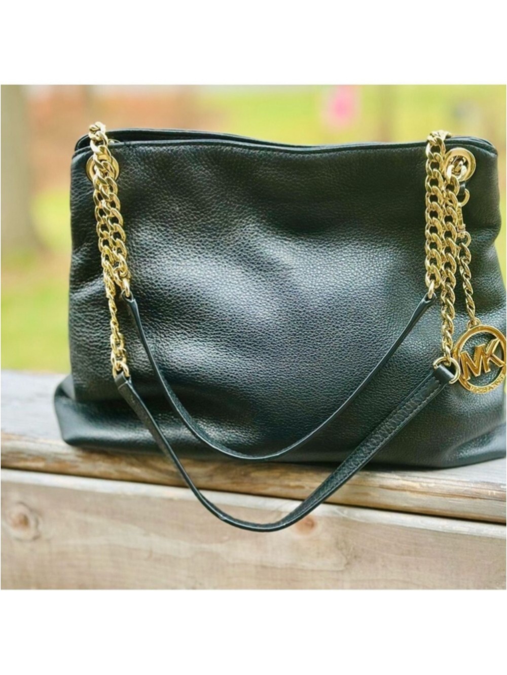 Michael Kors Jet Set Travel Large Shoulder Bag Black Pebbled Leather EUC